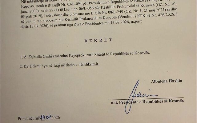 Haxhiu e dekreton Zejnullah Gashin për Kryeprokuror të Shtetit